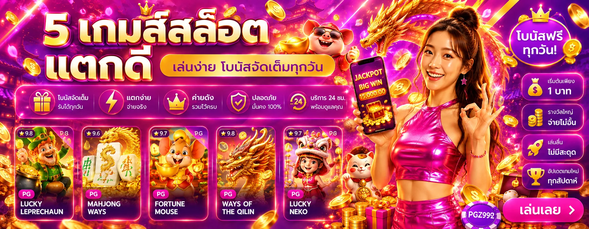 เกมสล็อต PGZ999 พร้อมตัวอย่างเกมยอดนิยม